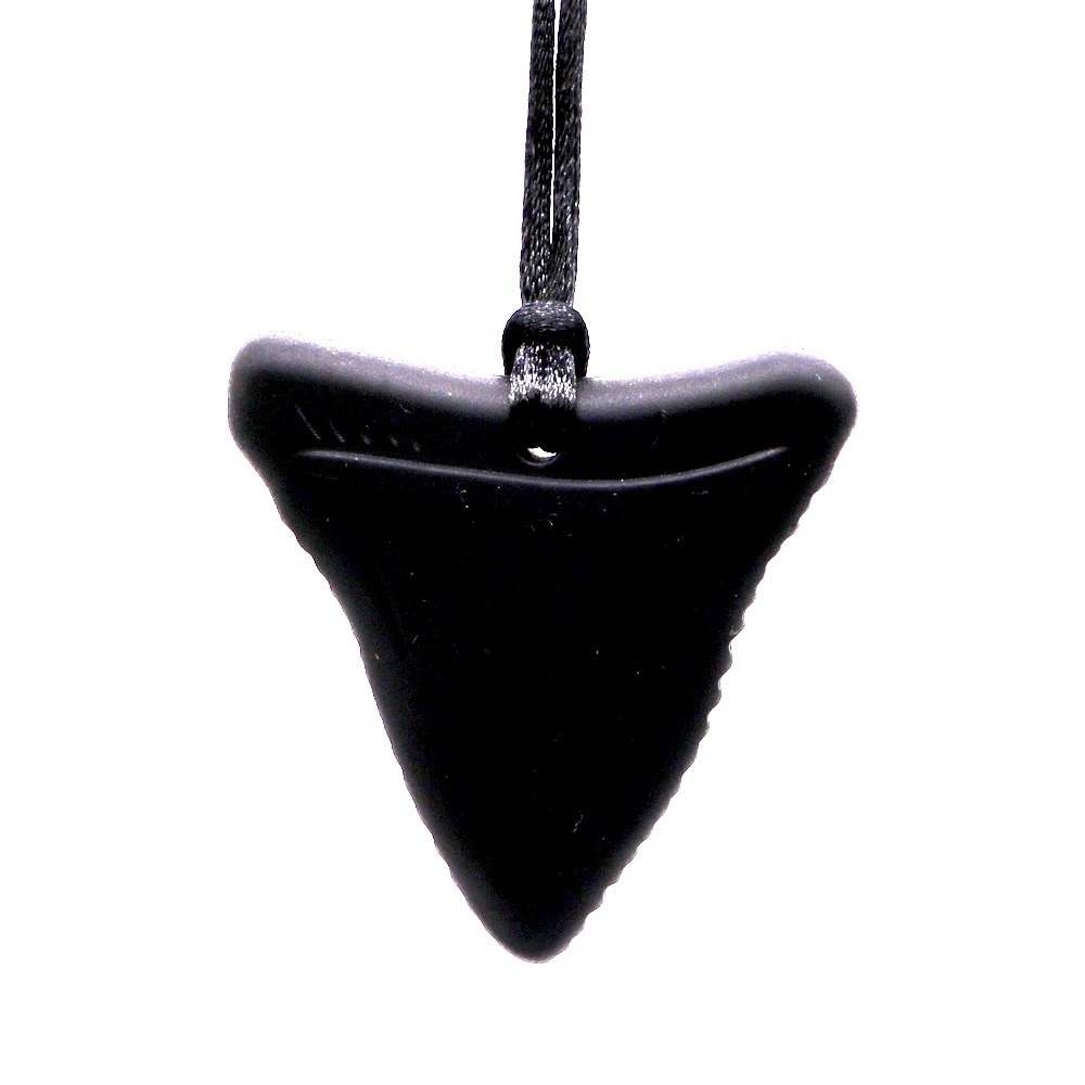 Black Shark Tooth Chew Necklace - 100% Food Grade Silicone- Anxiety, ADHD…